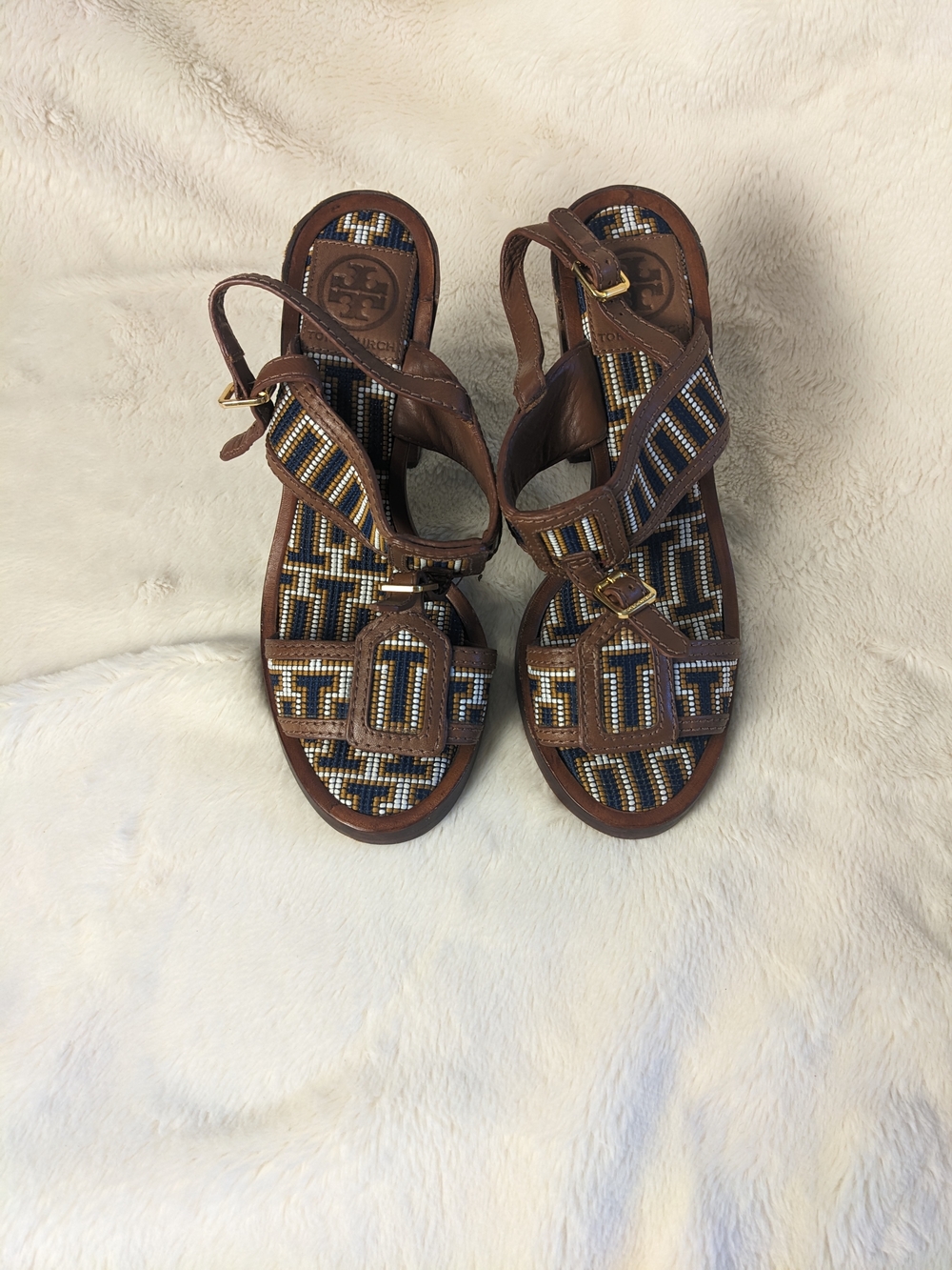Tory Burch Brown Beaded Leather Sandals